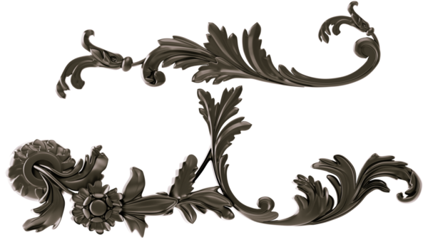 Şeffaf arkaplanda siyah süs, kesme, 3B görüntüleme