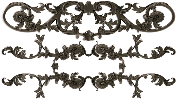 Şeffaf arkaplanda siyah süs, kesme, 3B görüntüleme