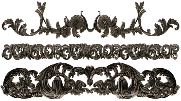 Şeffaf arkaplanda siyah süs, kesme, 3B görüntüleme