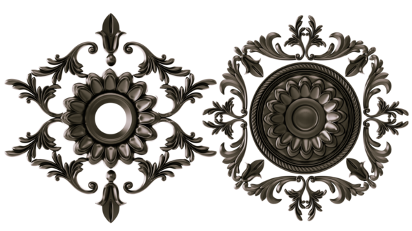 Şeffaf arkaplanda siyah süs, kesme, 3B görüntüleme