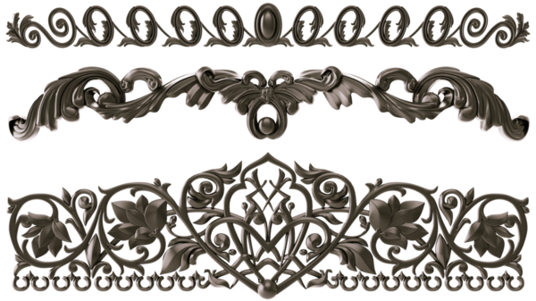 Şeffaf arkaplanda siyah süs, kesme, 3B görüntüleme