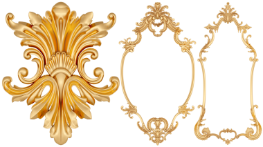 Şeffaf arkaplanda altın süsleme, kesme, 3B canlandırma