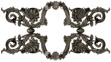 Şeffaf arkaplanda siyah süs, kesme, 3B görüntüleme