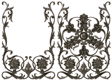 Şeffaf arkaplanda siyah süs, kesme, 3B görüntüleme