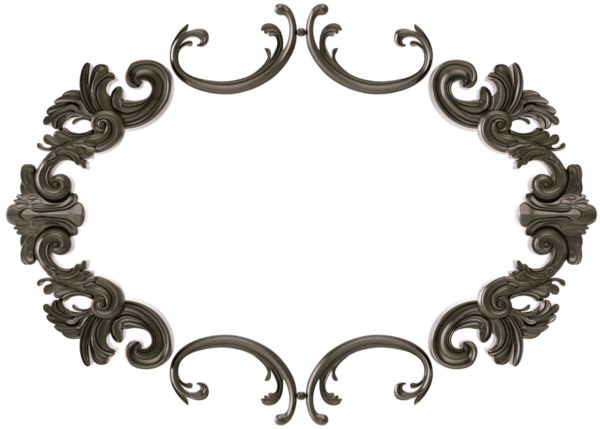 Şeffaf arkaplanda siyah süsleme çerçevesi, kesme, 3B görüntüleme