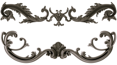 Şeffaf arkaplanda siyah süs, kesme, 3B görüntüleme