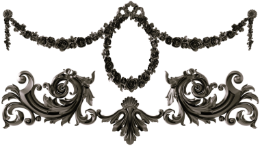 Şeffaf arkaplanda siyah süs, kesme, 3B görüntüleme