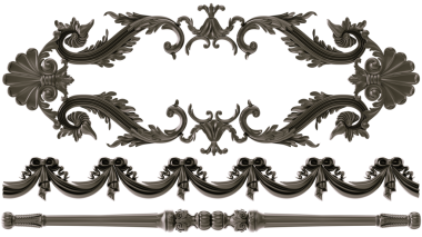 Şeffaf arkaplanda siyah süs, kesme, 3B görüntüleme