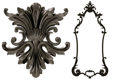 Şeffaf arkaplanda siyah süs, kesme, 3B görüntüleme