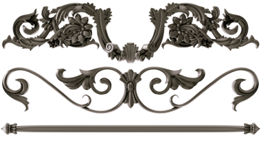 Şeffaf arkaplanda siyah süs, kesme, 3B görüntüleme