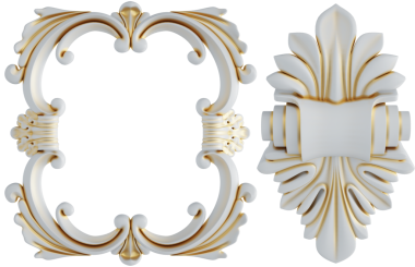 Şeffaf arkaplanda altın işlemeli süs, kesme, 3D canlandırma