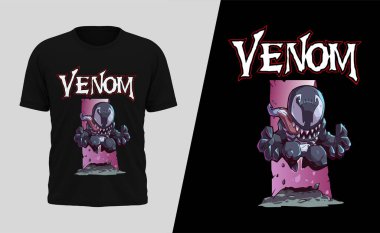 Zehirli havalı vektör t-shirt tasarımı! Spor üniforma, tişört, etek şablonu, renkli. Tişört izi ya da Venom dövmesi!