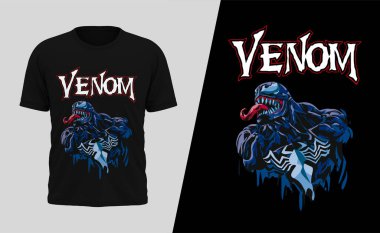 Zehirli havalı vektör t-shirt tasarımı! Spor üniforma, tişört, etek şablonu, renkli. Tişört izi ya da Venom dövmesi!