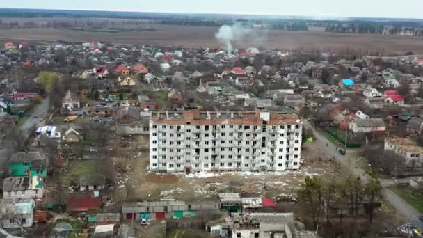 Makariv Destruido Edificio Residencial Después Invasión Rusa Alta Calidad Metraje — Vídeo de stock