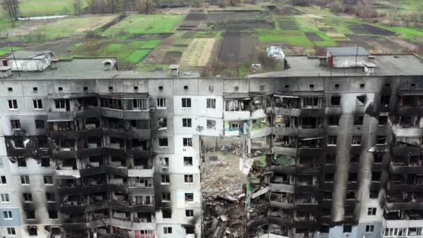 Borodyanka Distrutto Edificio Residenziale Dopo Invasione Russa Aprile 2022 Drone — Video Stock