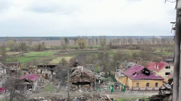 Borodyanka Destruiu Edifício Residencial Após Invasão Russa Abril 2022 Drone — Vídeo de Stock