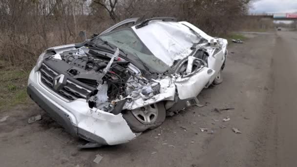 Carro Destruído Por Tropas Russas Guerra Ucrânia — Vídeo de Stock