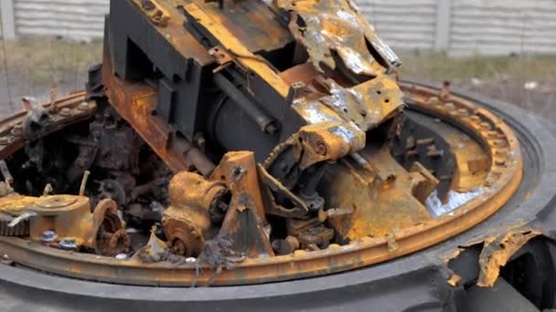 War Ukraine Turret Exploded Russian Tank — Stock Video