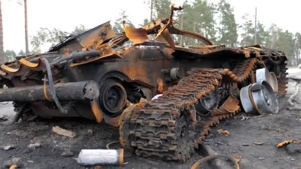 War Ukraine Blown Russian Tank — Stock Video