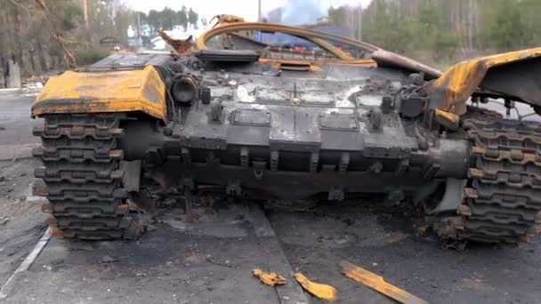 Válka Ukrajině Vyhozený Ruský Tank — Stock video