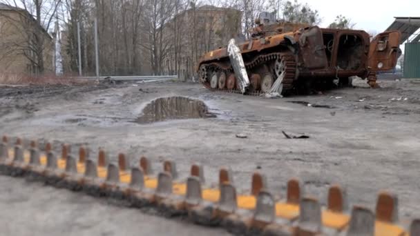 Война Украине Взорванный Русский Танк — стоковое видео