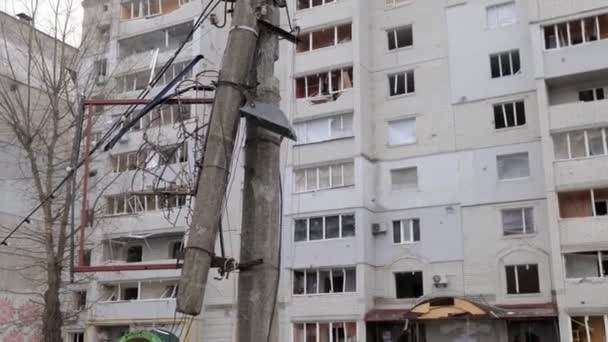 Distrus Casa Din Cauza Unei Cochilii Rusești Război Ucraina — Videoclip de stoc