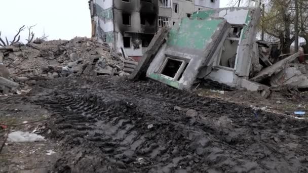 Разрушенный Дом Русской Раковины Война Украине — стоковое видео