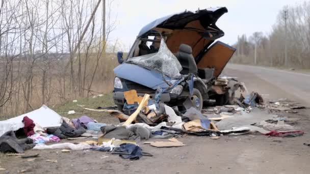 Vettura Distrutta Dalle Truppe Russe Guerra Ucraina — Video Stock