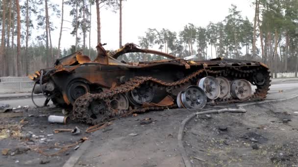 Válka Ukrajině Vyhozený Ruský Tank — Stock video