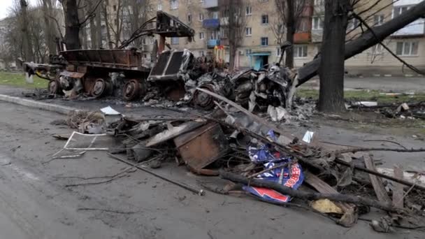 War Ukraine Blown Russian Tank — Stock Video