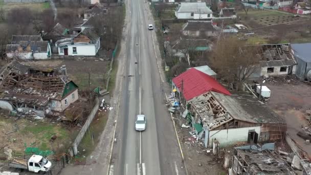 Rua Principal Aldeia Andriivka Abril 2022 Após Invasão Russa Drone — Vídeo de Stock