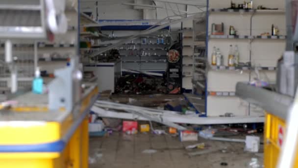 Supermercado Foi Incendiado Por Algo Durante Estadia Das Tropas Russas — Vídeo de Stock