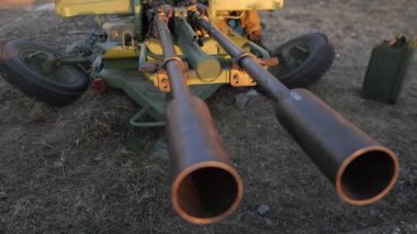 Ukrayna uçaksavar sistemi 23 mm. Yakın plan. Yüksek kalite 4k görüntü