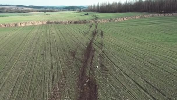 Dalam Rekaman Ini Sebuah Pesawat Tergeletak Lapangan Ukraina Setelah Kecelakaan — Stok Video