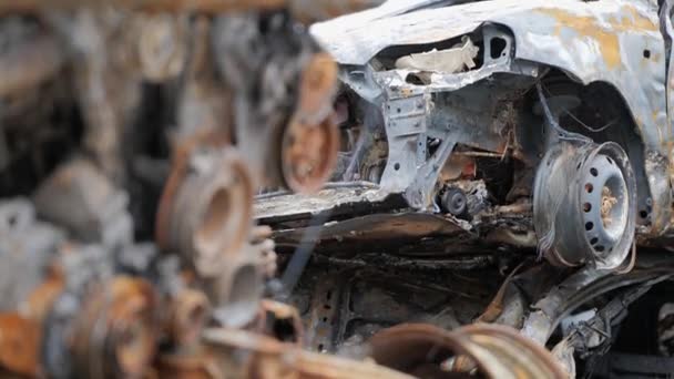 Consequências Guerra Ucrânia Destruiu Carros Irpin Distrito Bucha Imagens Alta — Vídeo de Stock