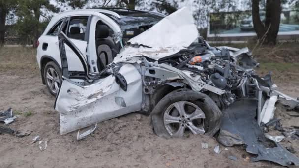Gevolgen Van Oorlog Oekraïne Vernietigden Auto Irpin Bucha District Hoge — Stockvideo