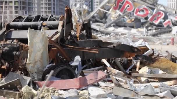 2022 Baharında Ukrayna Nın Başkenti Kyiv Yapılan Bombardımanın Sonuçları Yıkılmış — Stok video