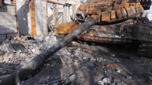 Snímek Zachycuje Zničující Následky Bombových Útoků Ukrajině Zachycuje Zničené Domy — Stock video