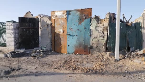 Devastating Aftermath War Captured Picture Depicting Destroyed House Ukraine Bomb — Stock Video