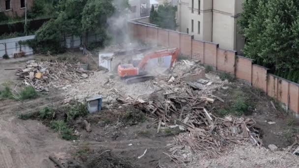 Video Shows Construction Site Kyiv Building Being Dismantled Excavator High — Stock Video