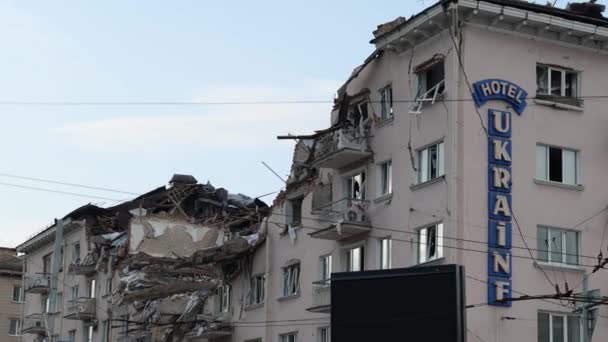 Casa Residencial Moderna Destruida Después Del Ataque Aéreo Guerra Ucrania — Vídeos de Stock