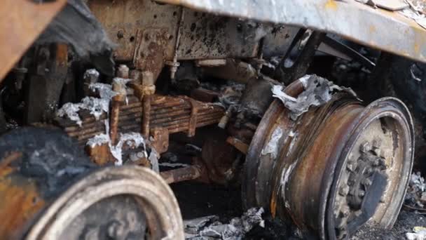 Gevolgen Van Oorlog Oekraïne Vernietigden Auto Chernihiv Het Beeld Toont — Stockvideo