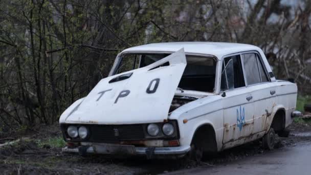 Die Folgen Des Krieges Der Ukraine Zerstörten Autos Tschernihiw Das — Stockvideo