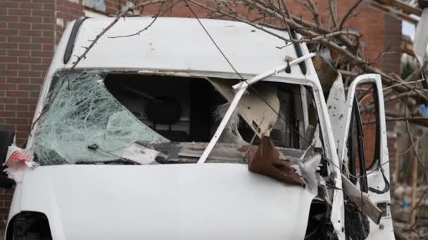Die Folgen Des Krieges Der Ukraine Zerstörten Autos Tschernihiw Das — Stockvideo