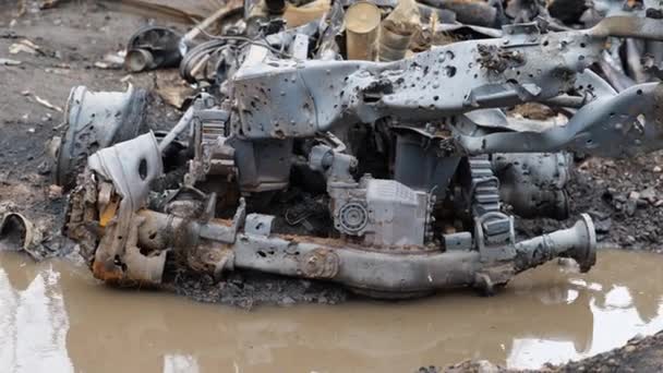 우크라이나에서 전쟁의 결과는 자동차를 파괴했다 체르피히브 사진은 자동차를 우크라이나에서 전쟁의 — 비디오