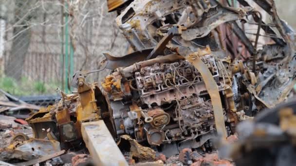 Las Consecuencias Guerra Ucrania Destruyeron Los Coches Chernihiv Imagen Retrata — Vídeos de Stock