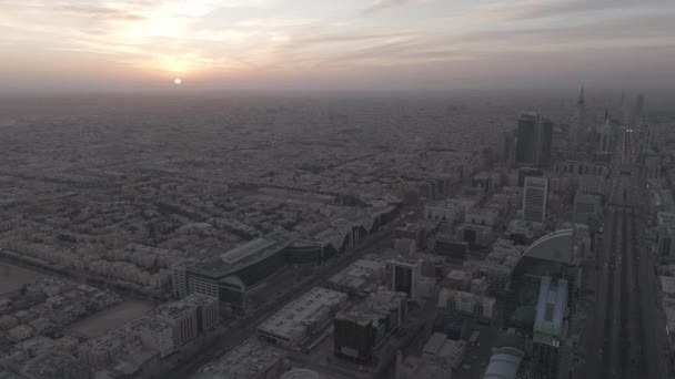 在沙特阿拉伯利雅得的这次令人震惊的无人驾驶飞机拍摄中 这座城市在日出的温暖色调下醒来 Log模式增加了视觉的丰富性 揭示了城市复杂的细节 — 图库视频影像