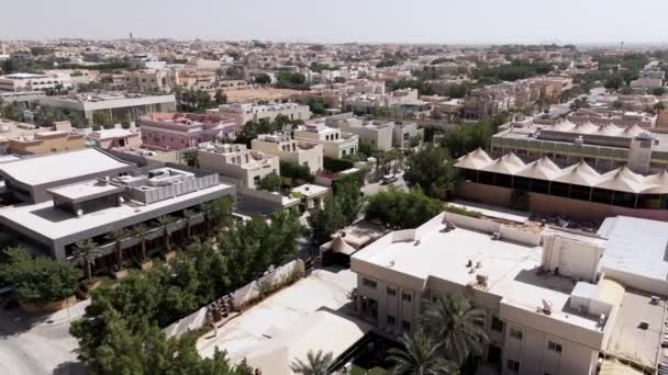 Drone Shot Unveils Riyadh Saudi Arabia Vibrant Light Day Intricate — Stock Video