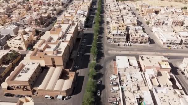 この無人機は 日の活気に満ちた光の中で サウジアラビアのリヤドを披露します 都市を横断する道路の複雑な交差点 都市計画の遺言 その下にある木々は — ストック動画
