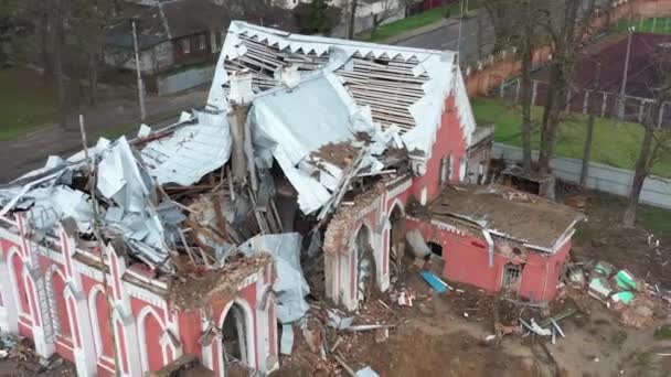 Útoku Kostel Chernihivu Ukrajině Střecha Kostela Byla Úplně Zničena Zdi — Stock video